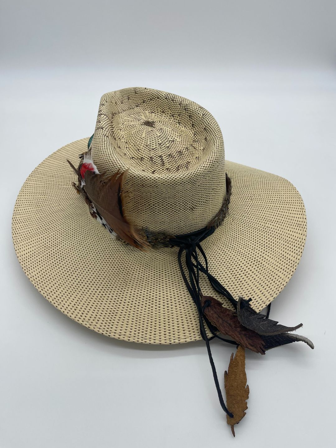 Straw Hat with Feathers
