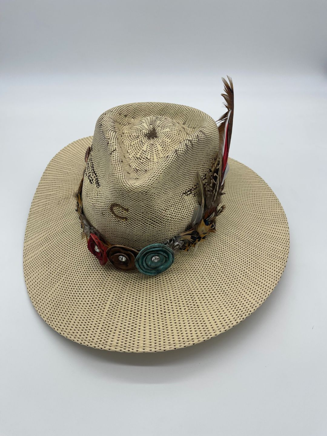 Straw Hat with Feathers