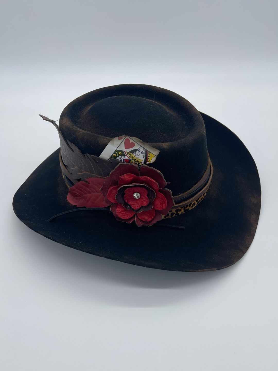 Felt Hat with Flower and Queen of Hearts